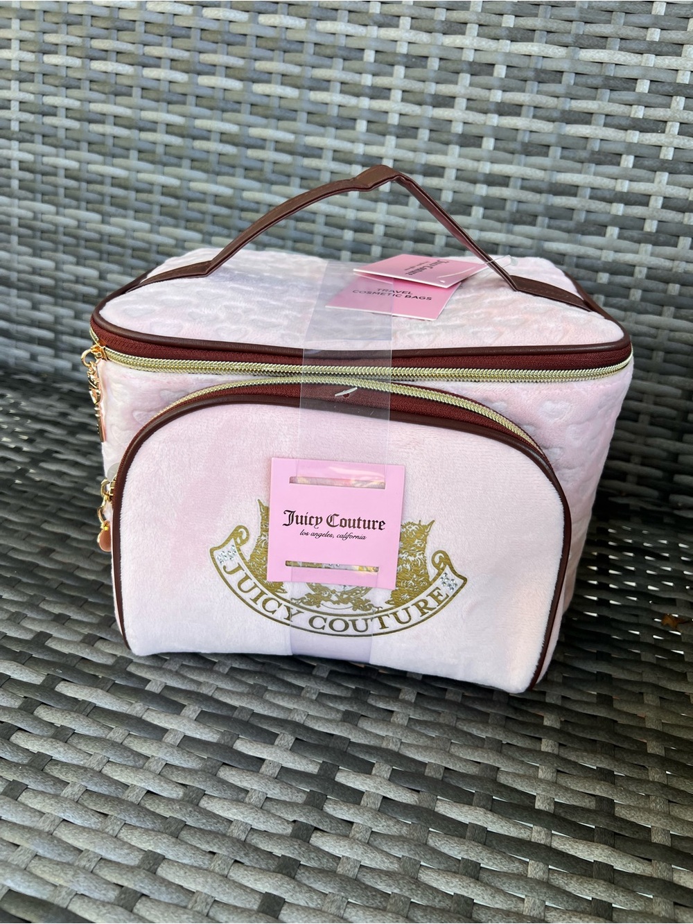 Juicy Couture Light Pink Velvet Cosmetic Case with Gold Logo